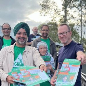 Sukhjinder Singh and Adam Bandt campaigning for the Greens election 2025